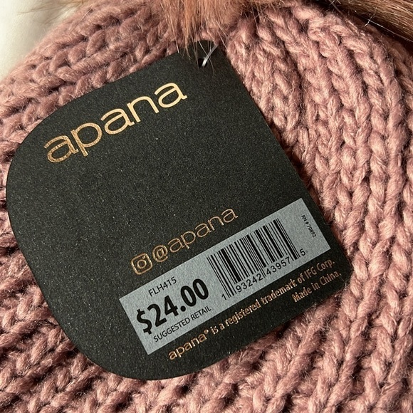 Apana Women’s Dusty Mauve Dusty Rose Cable Knit Pom Beanie Ivory Fleece Interior - Picture 5 of 8